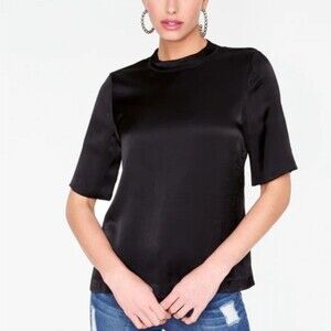 Black Satin Short Sleeved Top